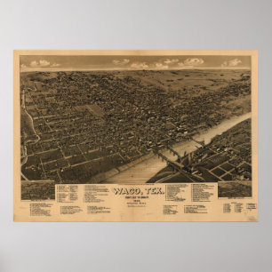 Waco Texas 1886 Antiek Panorama Poster