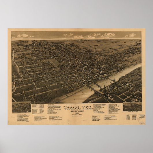 Waco Texas 1886 Antiek Panorama Poster (Voorkant)