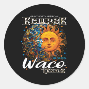 Waco Texas 2024 Totale Zonsverduistering Kosmisch Ronde Sticker