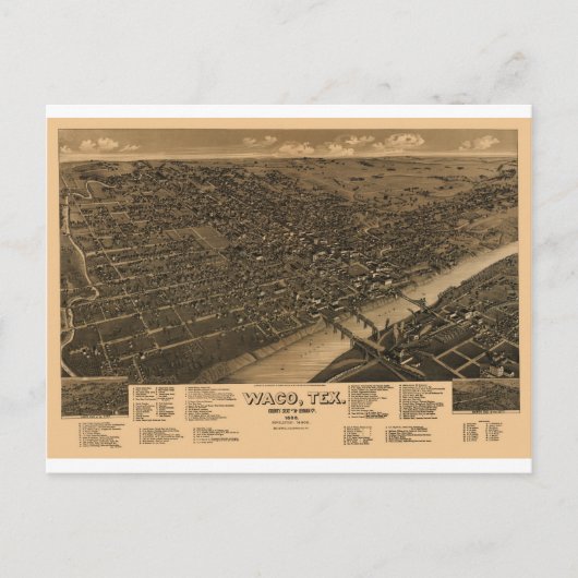 Waco Texas in 1886 Briefkaart (Voorkant)