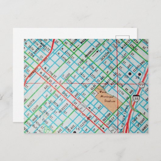 Waco, TX Map Briefkaart (Voorkant / Achterkant)