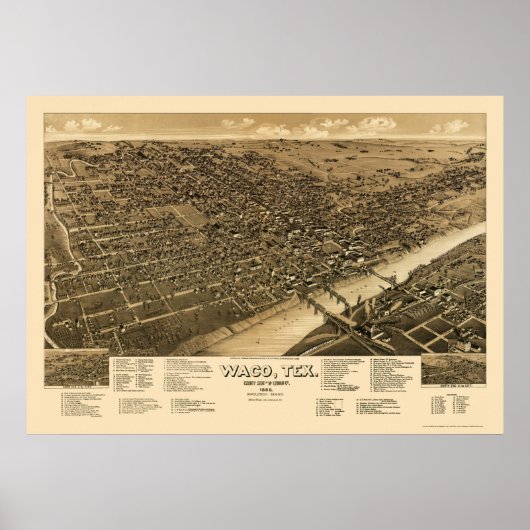 Waco, TX Panorama Map - 1886 Poster (Voorkant)