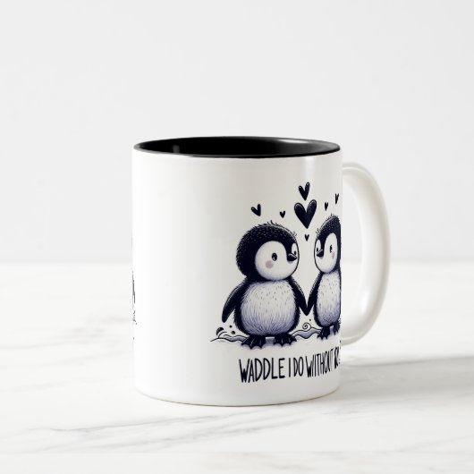 Waddle die ik zonder jou doe? Pinguïn Tweekleurige Koffiemok (Voorkant rechts)