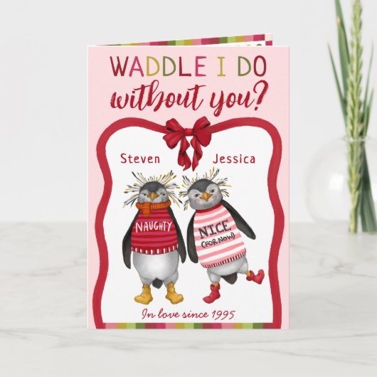 Waddle I Do Without You Pinguïn Koppels voor Kerst Kaart (Voorkant)