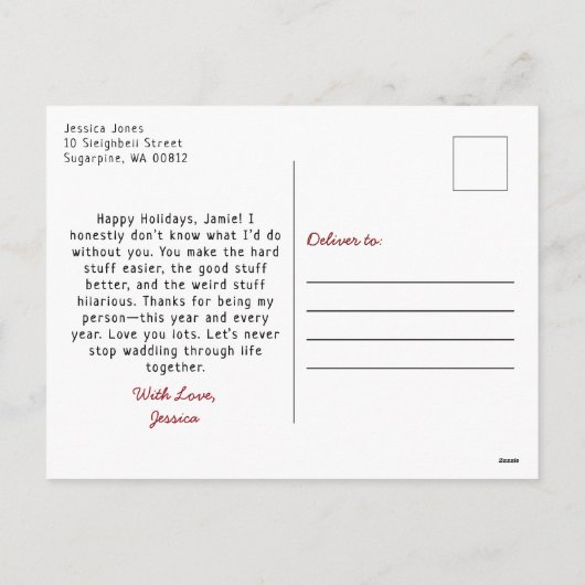 Waddle ik doe het zonder jou? Penguin Bestie Chris Feestdagenkaart (Achterkant)