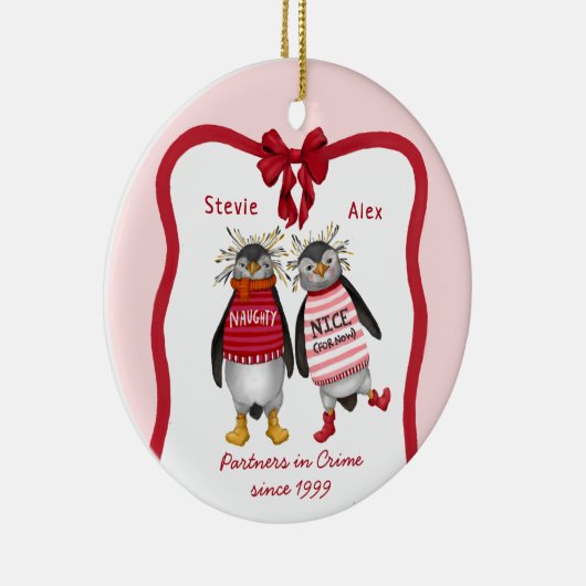 Waddle ik doe het zonder jou? Schattige paar Kerst Keramisch Ornament (Rechts)