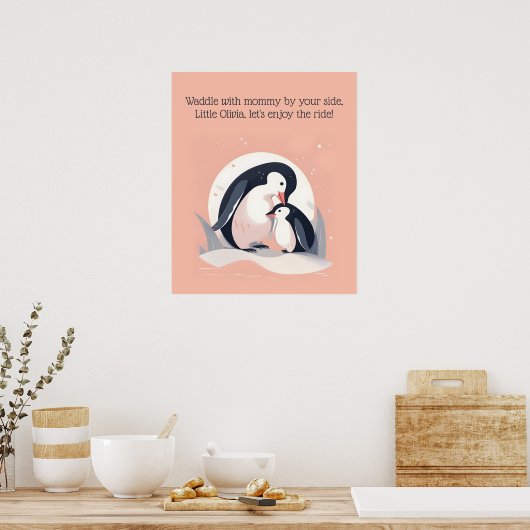 Waddle met mama | Pinguïn | Diernevelkunst Poster (Keuken)