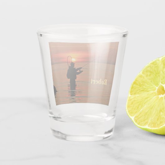 Wade Gevist bij zonsondergang gepersonaliseerd Shot Glas (Achterkant)
