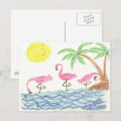 Wadende flamingo's briefkaart (Voorkant / Achterkant)