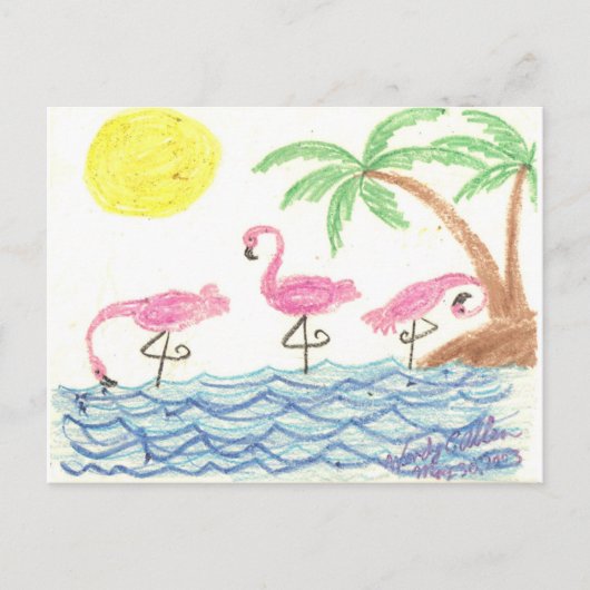 Wadende flamingo's briefkaart (Voorkant)