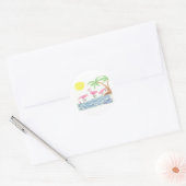 Wadende flamingo's ronde sticker (Envelop)