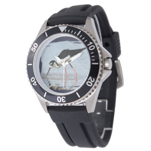 Wading Bird Black and White Coastal Beach Animal Horloge