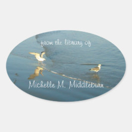 Wading Meeuwen Aangepaste Bookplate Ovale Sticker