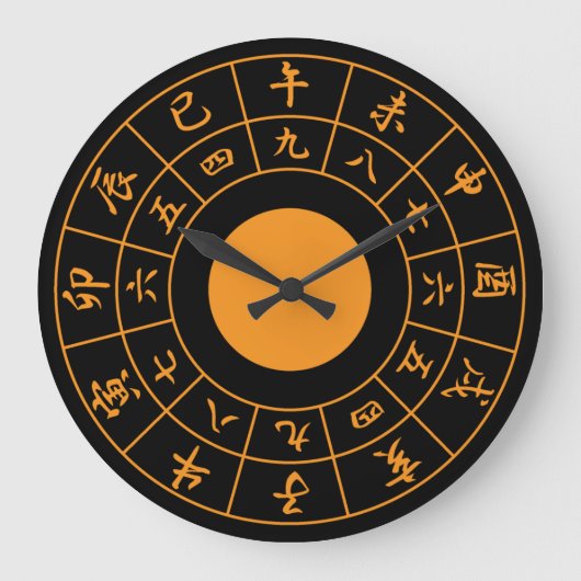 Wadokei Japan Clock Black Face Oranje Kanji Grote Klok (Voorkant)