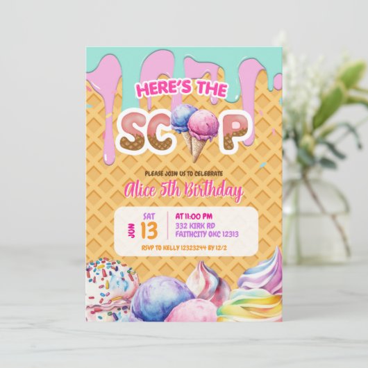 Wafel achtergrond Druppelende Roze IJs Verjaardag Kaart (Staand voorkant)