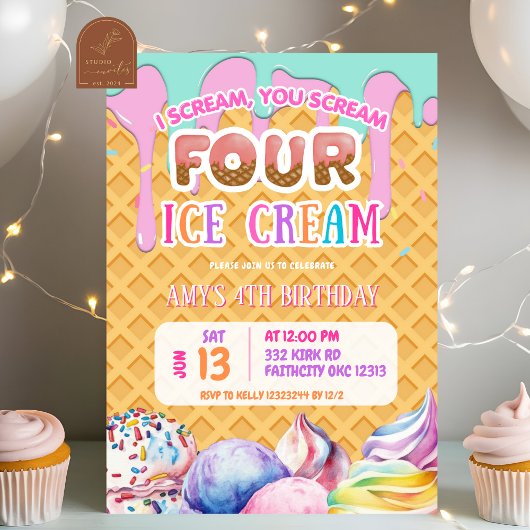 Wafel achtergrond Druppelende Roze IJs Verjaardag Kaart