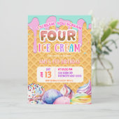 Wafel achtergrond Druppelende Roze IJs Verjaardag Kaart (Staand voorkant)