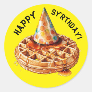 Wafel dragen verjaardag pet & siroop ronde sticker