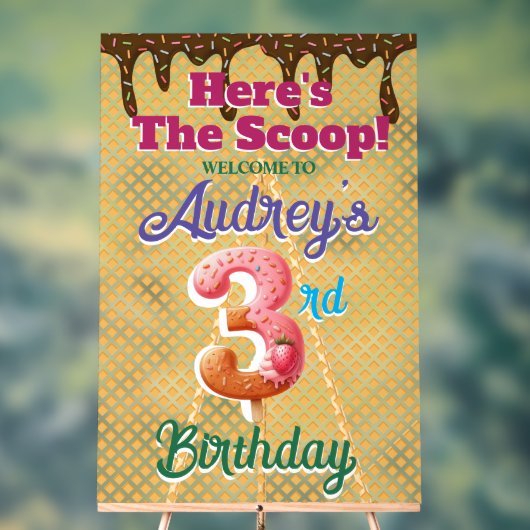 Wafel Ice Cream Cone 3e Verjaardag Acryl Bord (Neutraal)