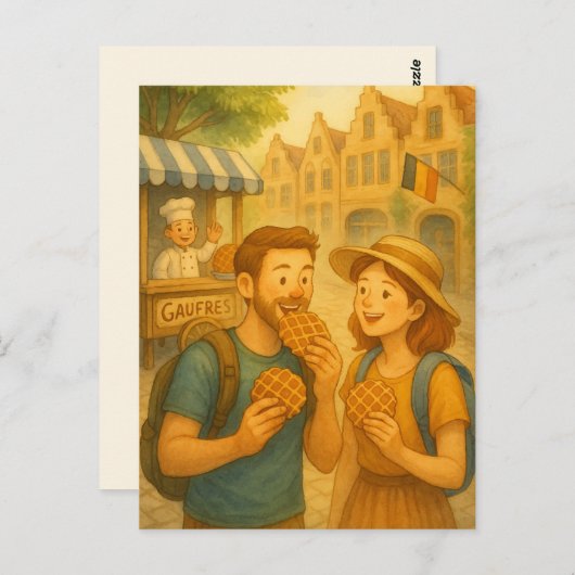 Wafelmoment in België – Geïllustreerde Reispost Briefkaart (Voorkant / Achterkant)
