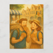 Wafelmoment in België – Geïllustreerde Reispost Briefkaart (Voorkant)