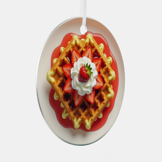 Wafels, aardbeien en slagroom Kerstmis Metalen Ornament (Voorkant Rechts)