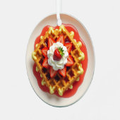 Wafels, aardbeien en slagroom Kerstmis Metalen Ornament (Voorkant links)