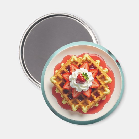 Wafels en aardbeien met slagroom magneet (Voorkant / Achterkant)