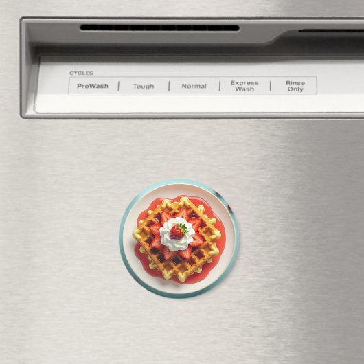 Wafels en aardbeien met slagroom magneet (Insitu (Vaatwasser))