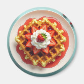 Wafels en aardbeien met slagroom magneet (Voorkant)