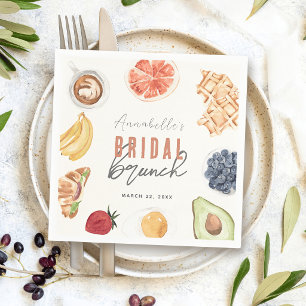 Wafels Koffie Vruchten Aquarel Bruids Brunch Servet