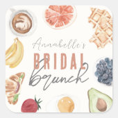 Wafels Koffie Vruchten Aquarel Bruids Brunch Vierkante Sticker (Voorkant)