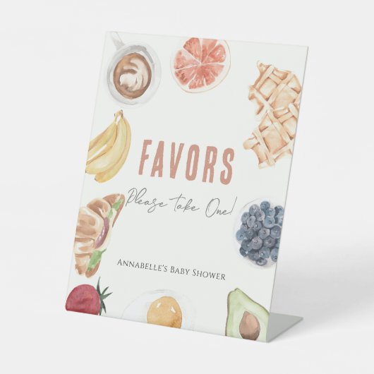 Wafels Koffievruchten Baby Brunch Favors Reclamebord Met Voetstuk (Voorkant)