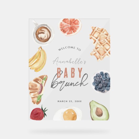 Wafels Koffievruchten Baby Brunch Welkom Acryl Bord (Voorkant)