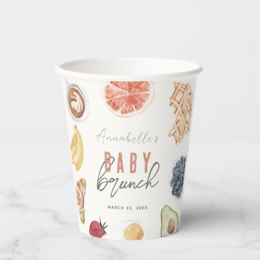 Wafels Koffievruchten Waterverf Baby Brunch Papieren Bekers (Voorkant)