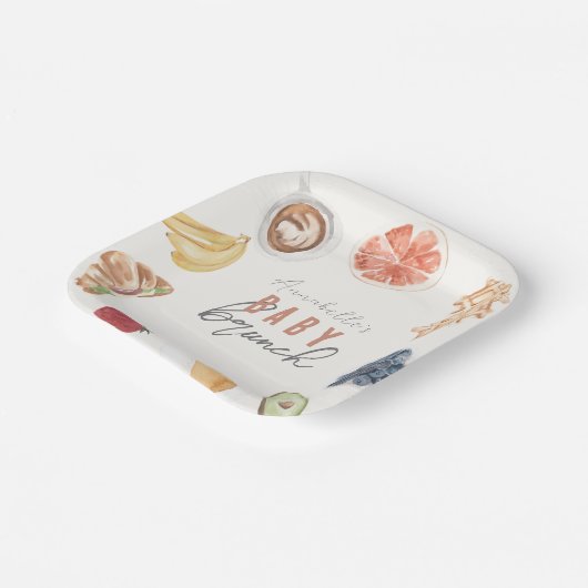 Wafels Koffievruchten Waterverf Baby Brunch Papieren Bordje (Gebogen)