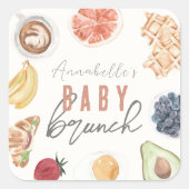 Wafels Koffievruchten Waterverf Baby Brunch Vierkante Sticker (Voorkant)
