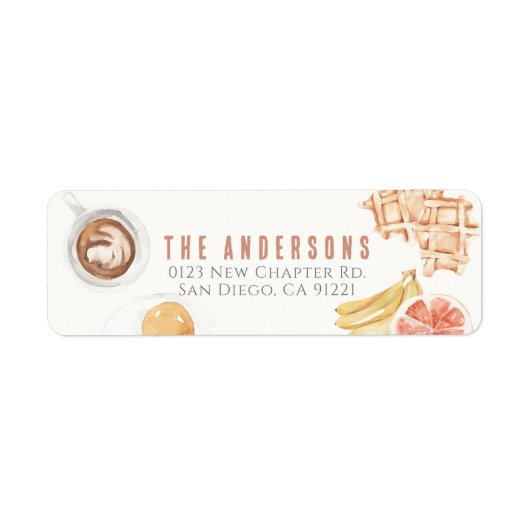 Wafels Koffievruchten Waterverf Ontbijtbrunch Etiket (Voorkant)
