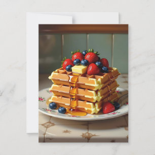 Wafels met aardbeien en bosbessen briefkaart