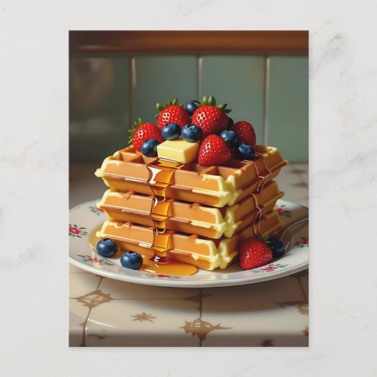 Wafels met aardbeien en bosbessen briefkaart (Voorkant)