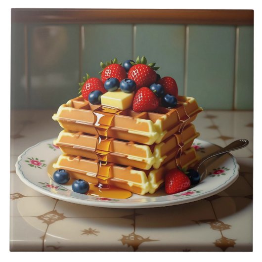 Wafels met aardbeien en bosbessen tegeltje (Voorkant)
