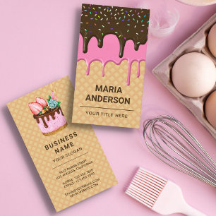 Wafels Roze Glazuur Drip Gebak Banketbakkerij Visitekaartje