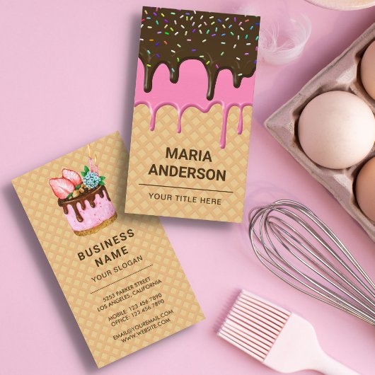 Wafels Roze Glazuur Drip Gebak Banketbakkerij Visitekaartje