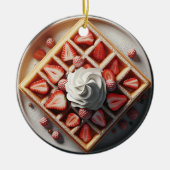 Wafels slagroom en aardbeien Kerstmis Keramisch Ornament (Voorkant)