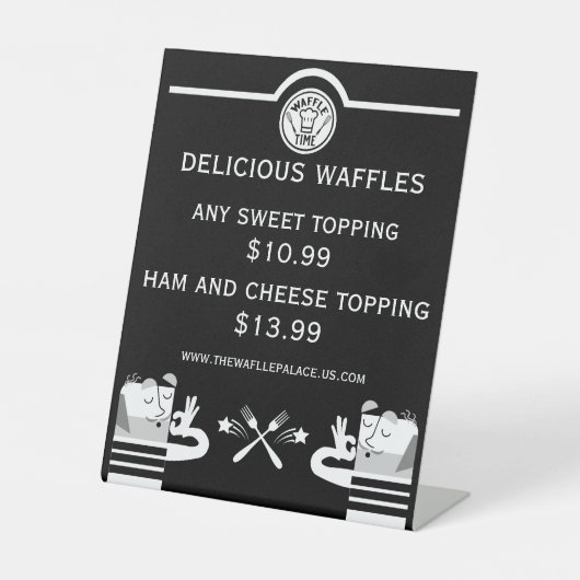 Wafelwinkel of pop-up voedselkraam reclamebord met voetstuk (Voorkant)