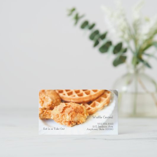 Waffels en gefrituurde kip visitekaartje (Staand voorkant)