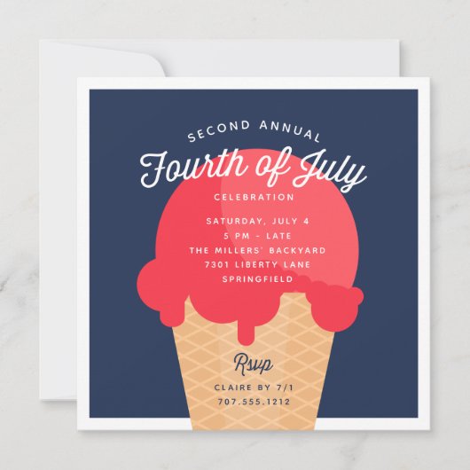 Waffle Cone Fourth of Juli Celebration Kaart (Voorkant)