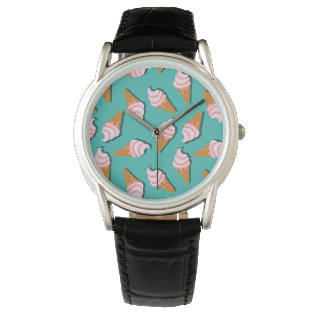 Waffle cones ice cream and frozen yogurt pattern horloge (Voorkant)