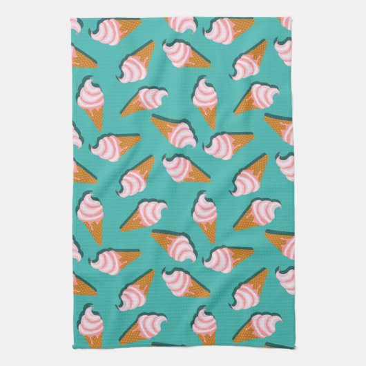 Waffle cones ice cream and frozen yogurt pattern theedoek (Verticaal)