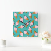 Waffle cones ice cream and frozen yogurt pattern vierkante klok (Huis)